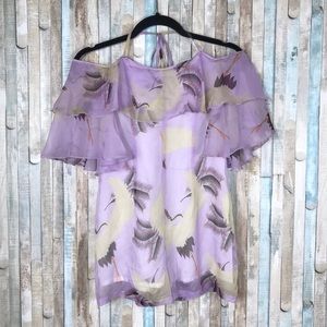 Quaint XS Bird Print Off Shoulder‎ Romper Playsuit